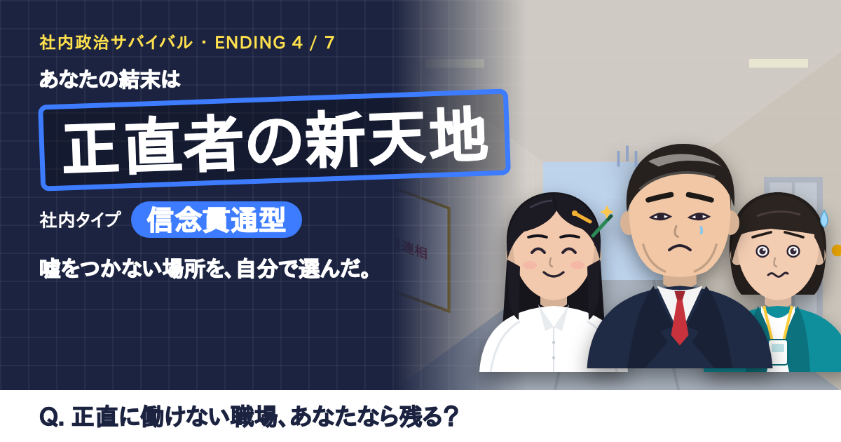 結末「正直者の新天地」の結果カード